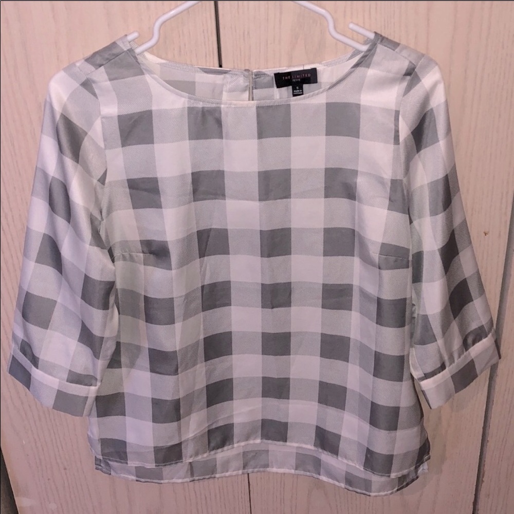 The Limited gray checkered Top - Petite